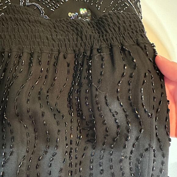 Vintage Oleg Cassini Silk Beaded Sequin Top Skirt Set Black 10 Gatsby Flapper - Picture 14 of 16